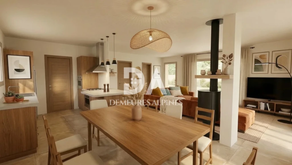 Salon lumineux avec espace pour dining