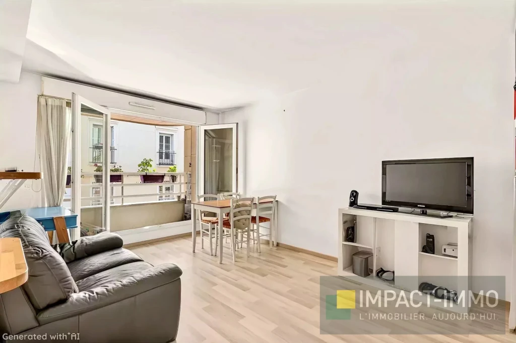 Salon lumineux avec un balcon vue sur la ville. 92300 LEVALLOIS