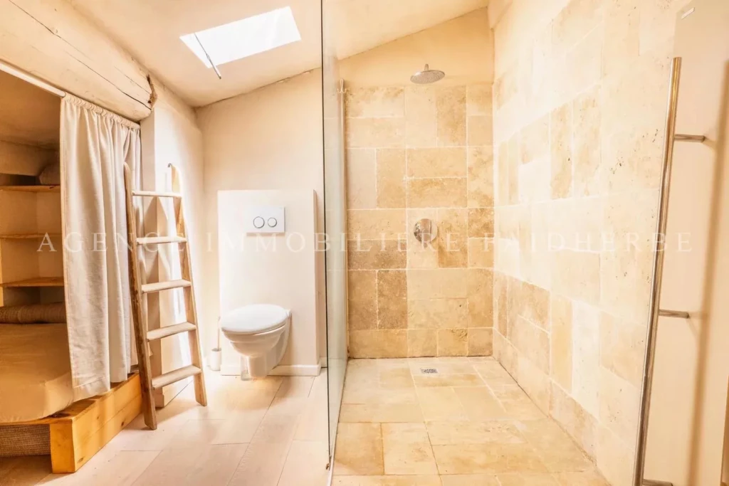 Salle de bain moderne avec douche à l'italienne, parfaite pour un confort quotidien.