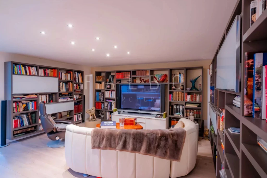salon télé avec bibliothèque