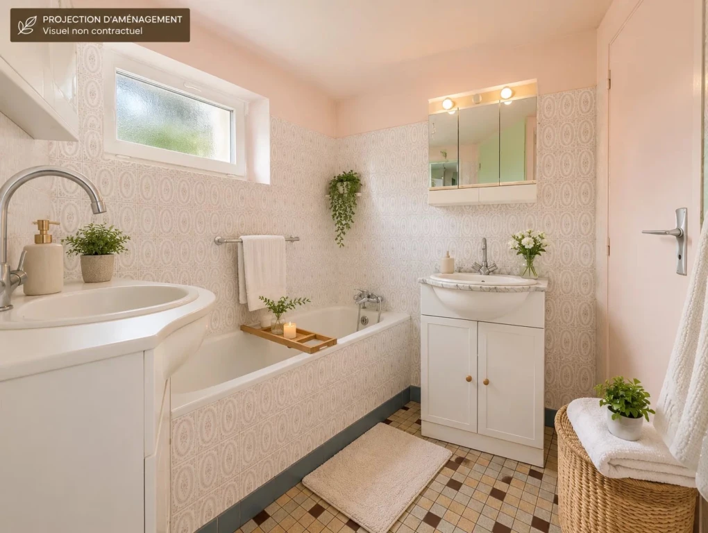 Salle de bain projection d'aménagement visuel réalisé par IA – Photos réelles à suivre