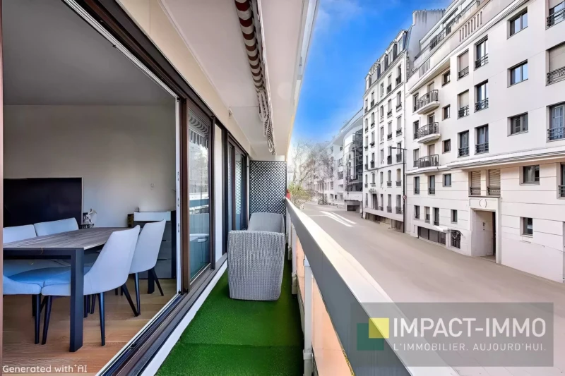 Beau balcon pouvant recevoir des convives pour dejeuner et diner donnant sur une rue calme