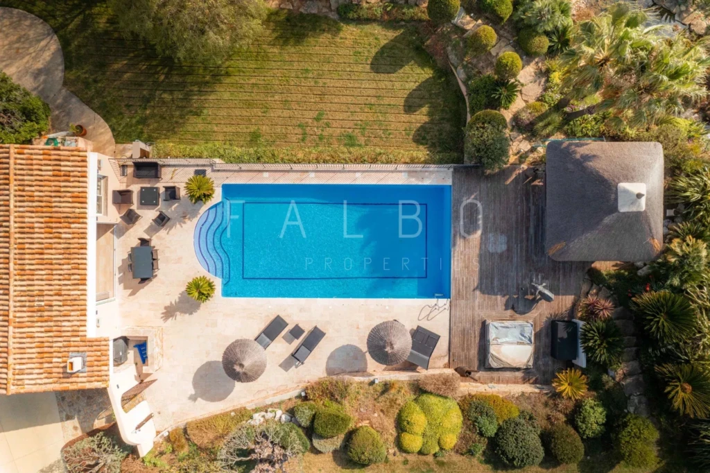 piscine vue du ciel avec pool house