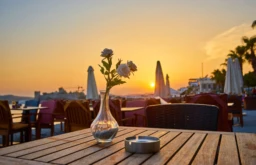 beach restaurant in the evening, Bodrum, Turkey