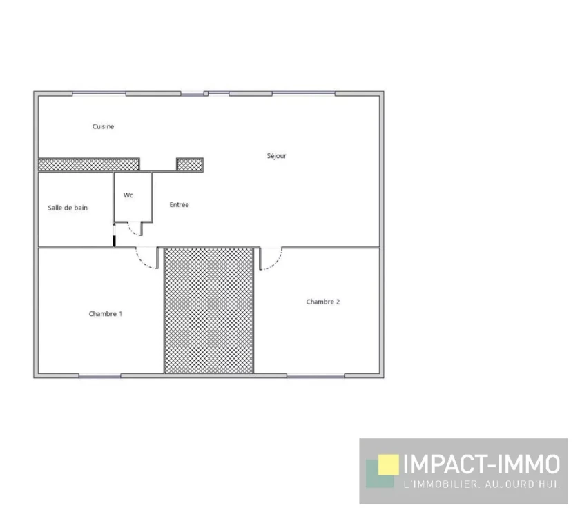 Paln d'un Appartement 3pieces lumineux avec deux chambres, une cuisine spacieuse et un séjour convivial.