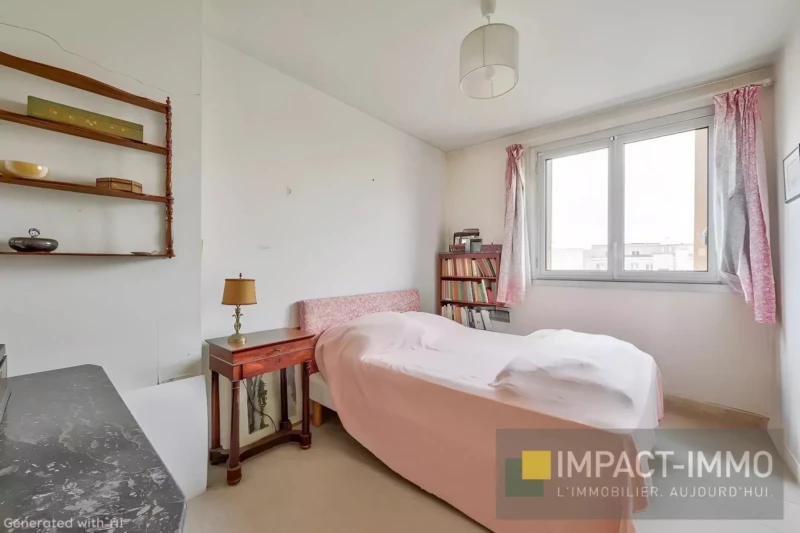 Une petite chambre lumineuse  avec placard.
