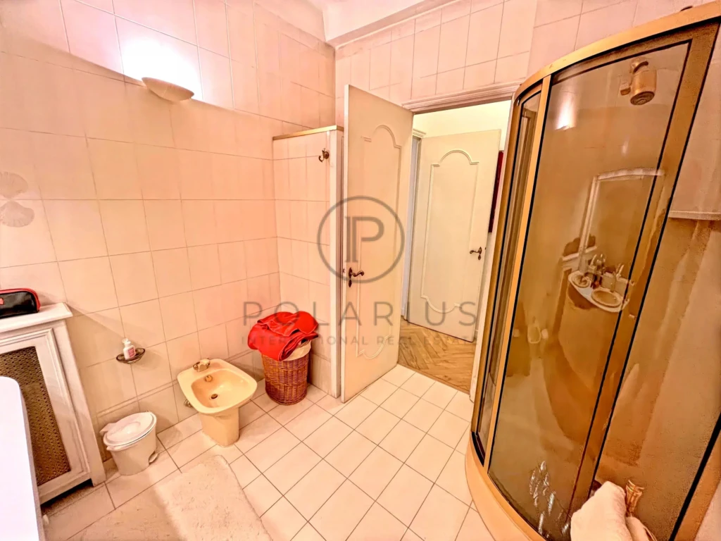 Salle de bains avec douche et toilettes dans un appartement convivial.