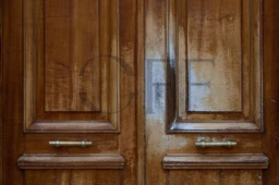 Vintage door details. Architecture of Paris France. Ornate antique elements of old door in European city.