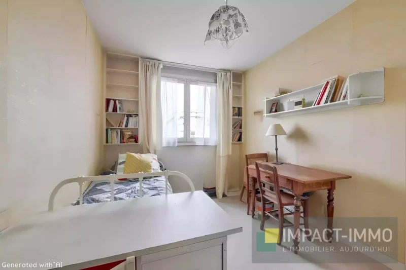 Une petite chambre lumineuse  avec placard.