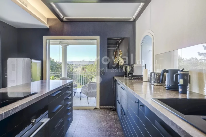 Cuisine ouverte équipée dans villa prestigieuse