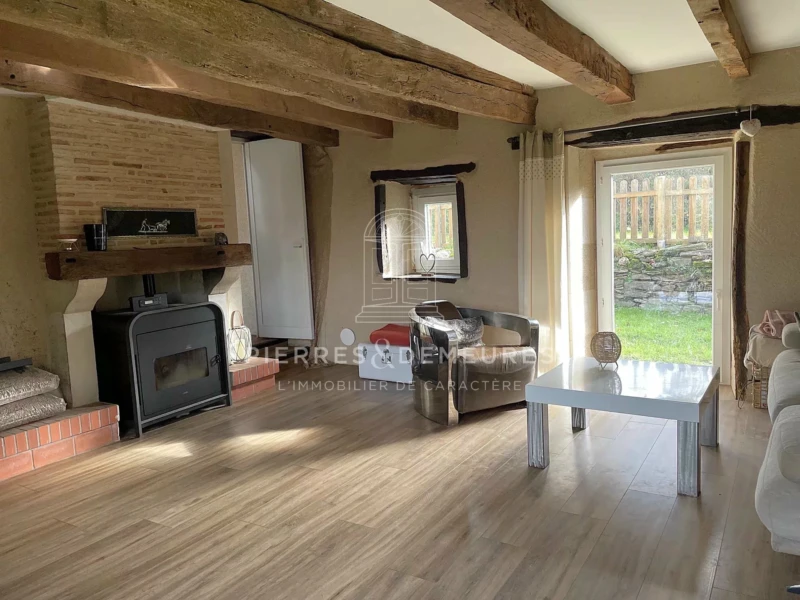 salon chaleureux-poêle à granules-pierres apparentes