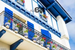 ST JEAN DE LUZ, FRANCE - 29 JULY,2017: typical facade in Fishing town in french Basque country