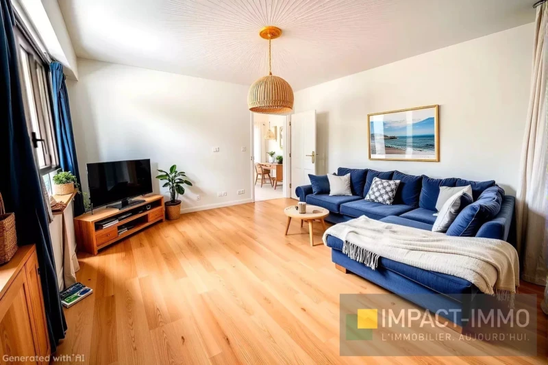 Salon cotemporain avec un parquet en bois clair.