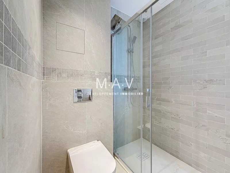 Salle de douche avec toilettes