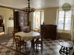 séjour salon de 27 m2 avec cheminée et carreaux de ciment