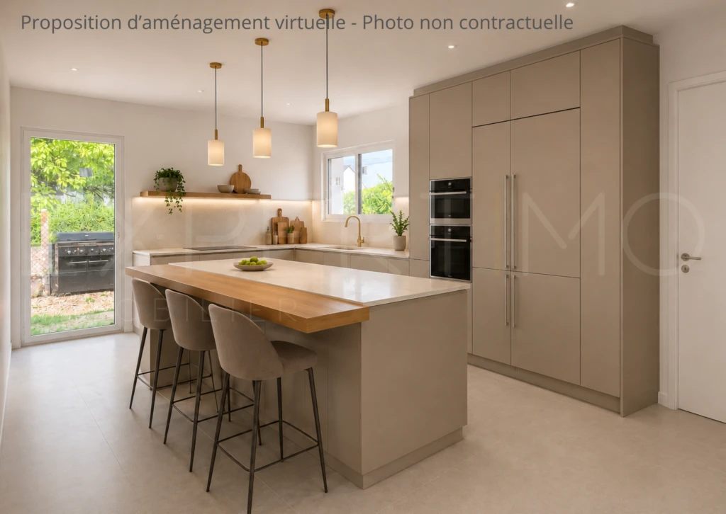 Espace cuisine-salle à manger avec aménagement virtuel