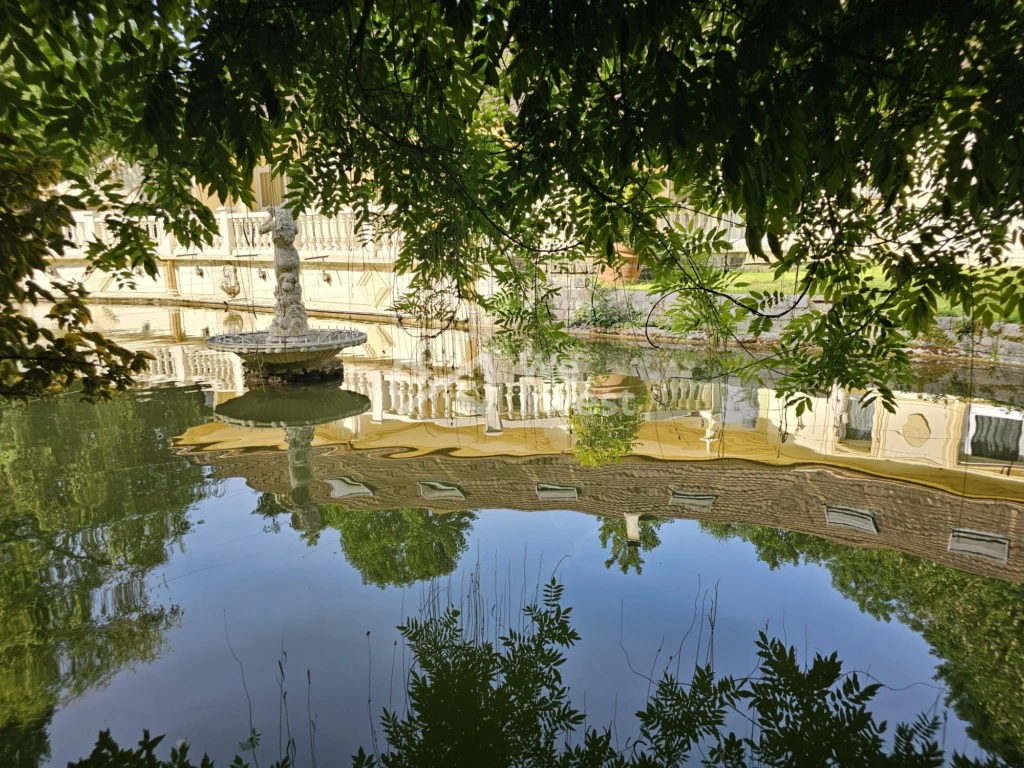 Etang privé avec promenade ombragée sur ses berges.