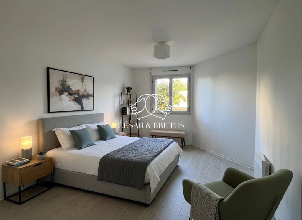 chambre séjour uniquement meublée avec l'IA