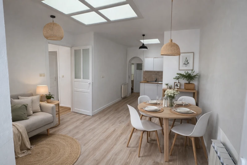 Salon moderne avec cuisine ouverte