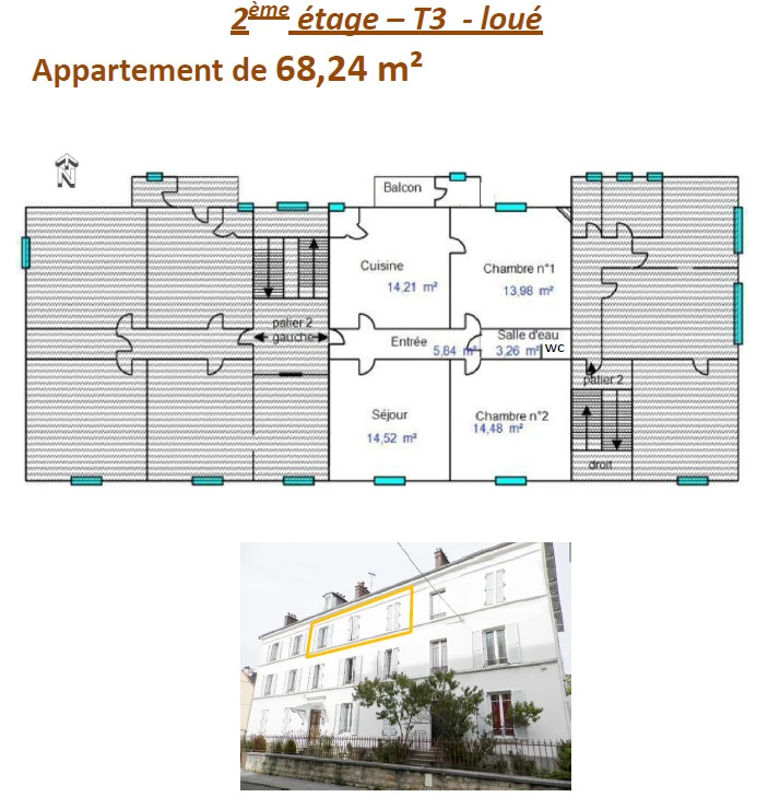 PLAN APPARTEMENT À VENDRE 68.24 M²