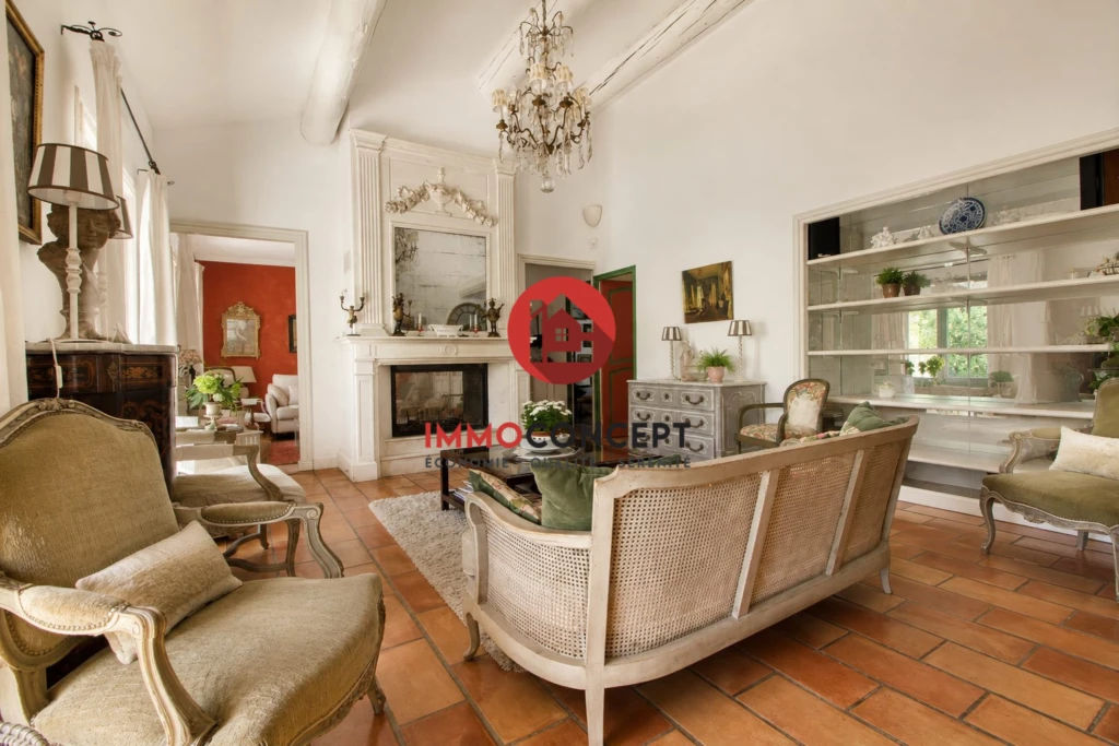 Salon avec cheminée et clim