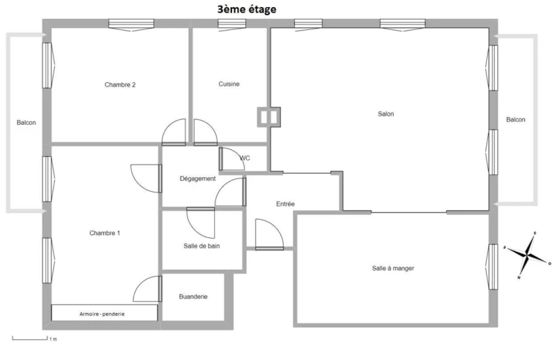 Duplex 137 m2 carrez (168m² sol) 5ch, Pl Alex. 1er 17